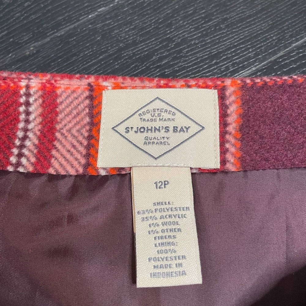 St Johns Bay Womens 12P Red Plaid Wool Blend Fringe Wrap Mini Skirt NWT - Picture 5 of 7